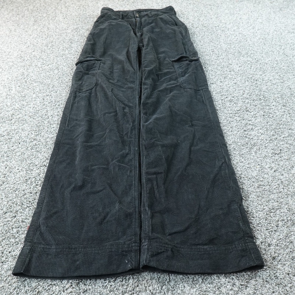 American Eagle Pants Womens 00 Black Corduroy High Rise Baggy Wide Leg Stretch